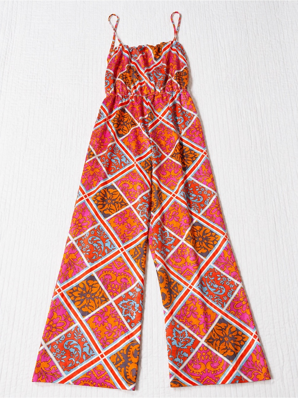 Willow & Root Bright Pink & Orange Printed Wide-Leg Jumpsuit